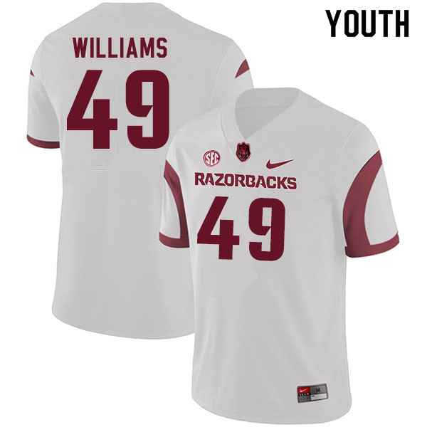 Youth #49 McKinley Williams Arkansas Razorbacks College Football Jerseys Sale-White - Click Image to Close